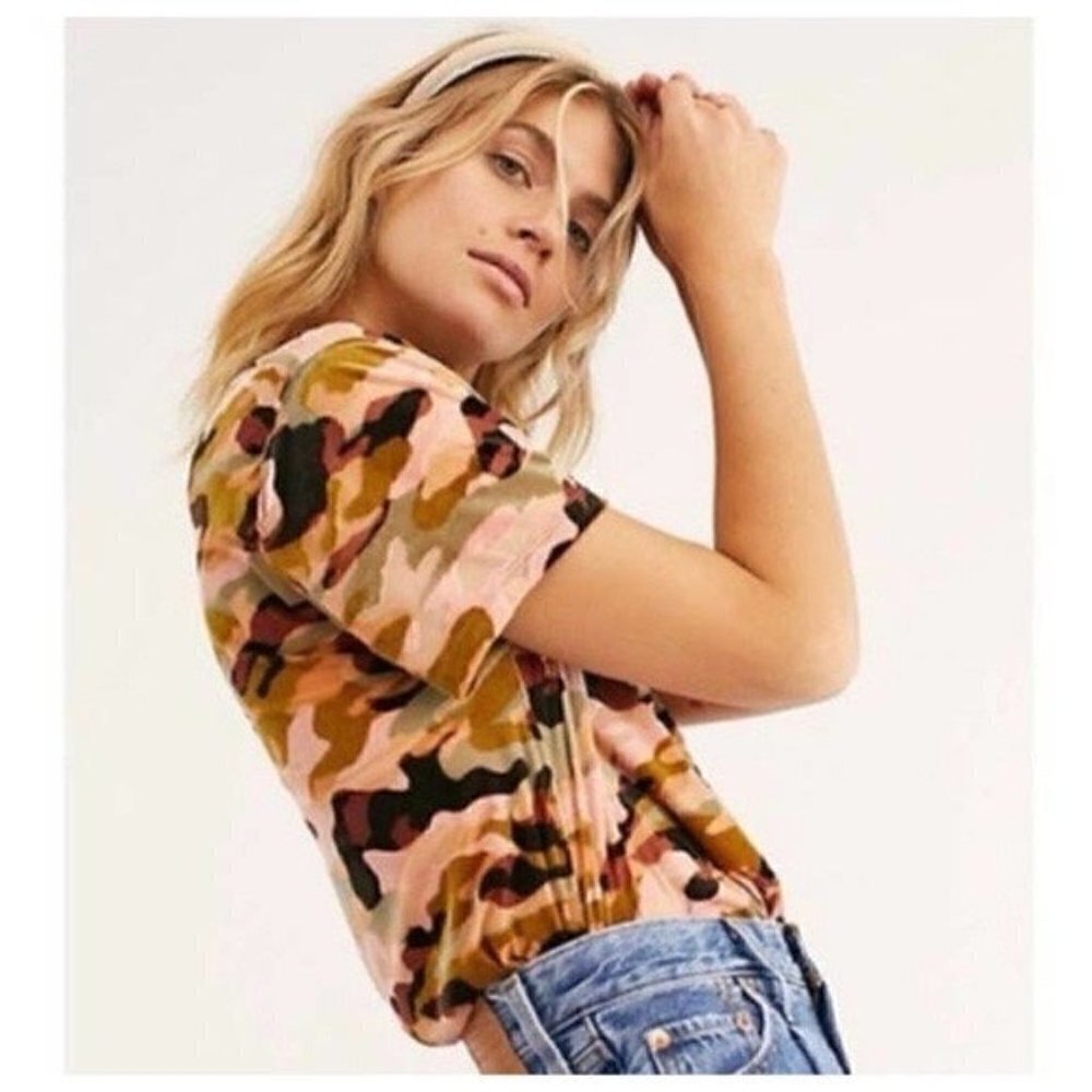 We the Free camo velvet burnout teddy tee